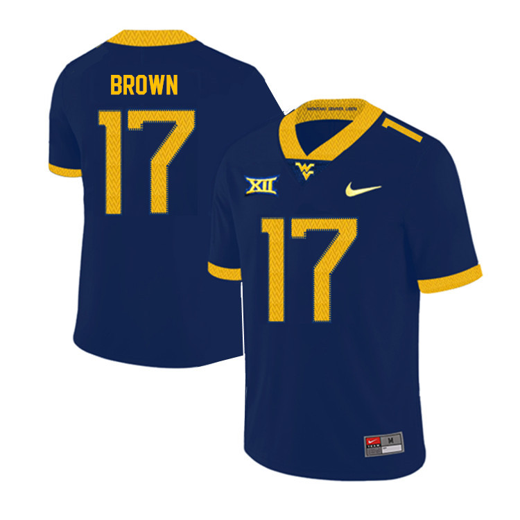 2019 Men #17 Freddie Brown West Virginia Mountaineers College Football Jerseys Sale-Navy - Click Image to Close
